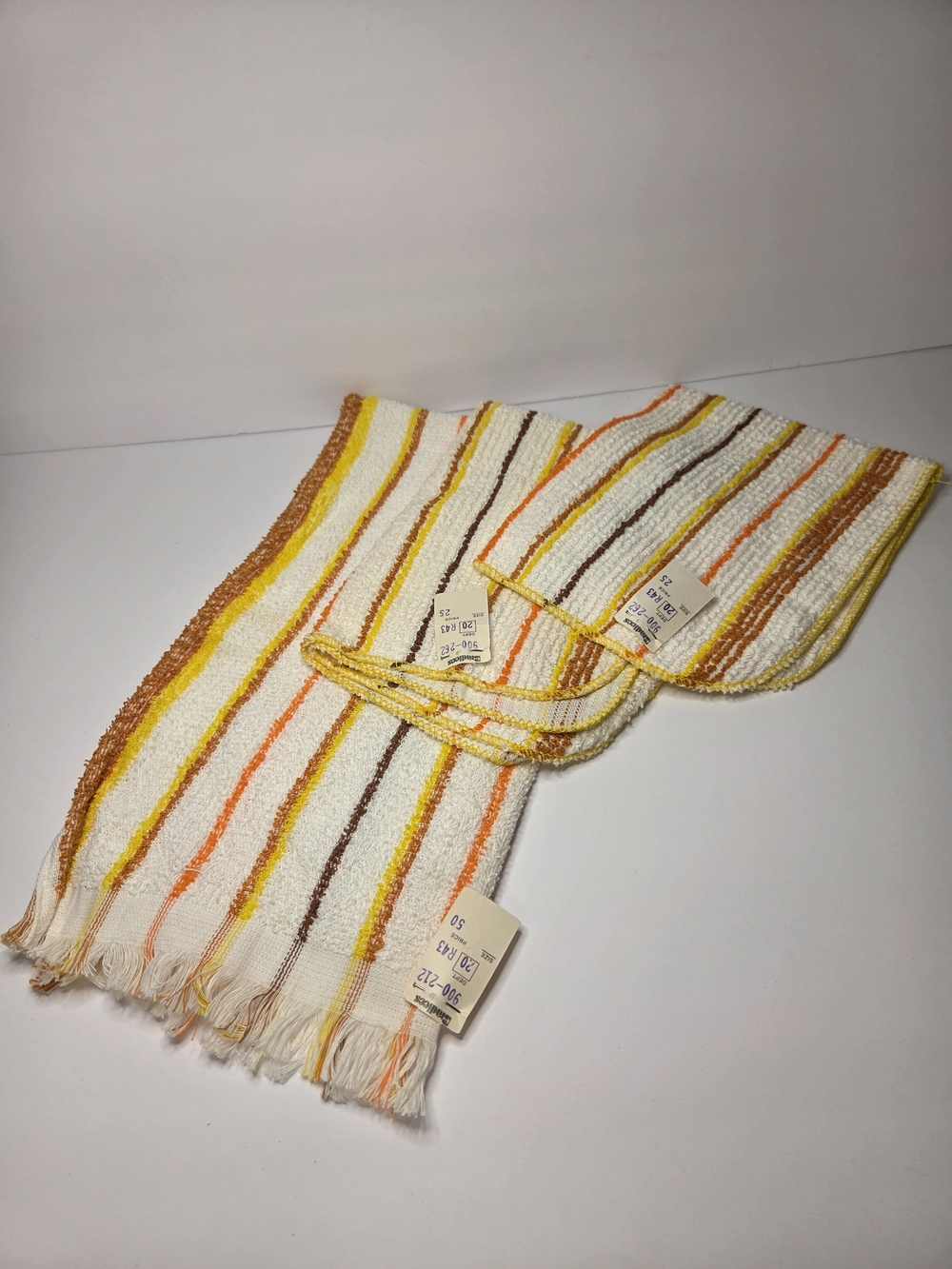 NWT Vintage 70s Striped Terrycloth Kitchen Towel Dishcloth Lot Orange Yellow